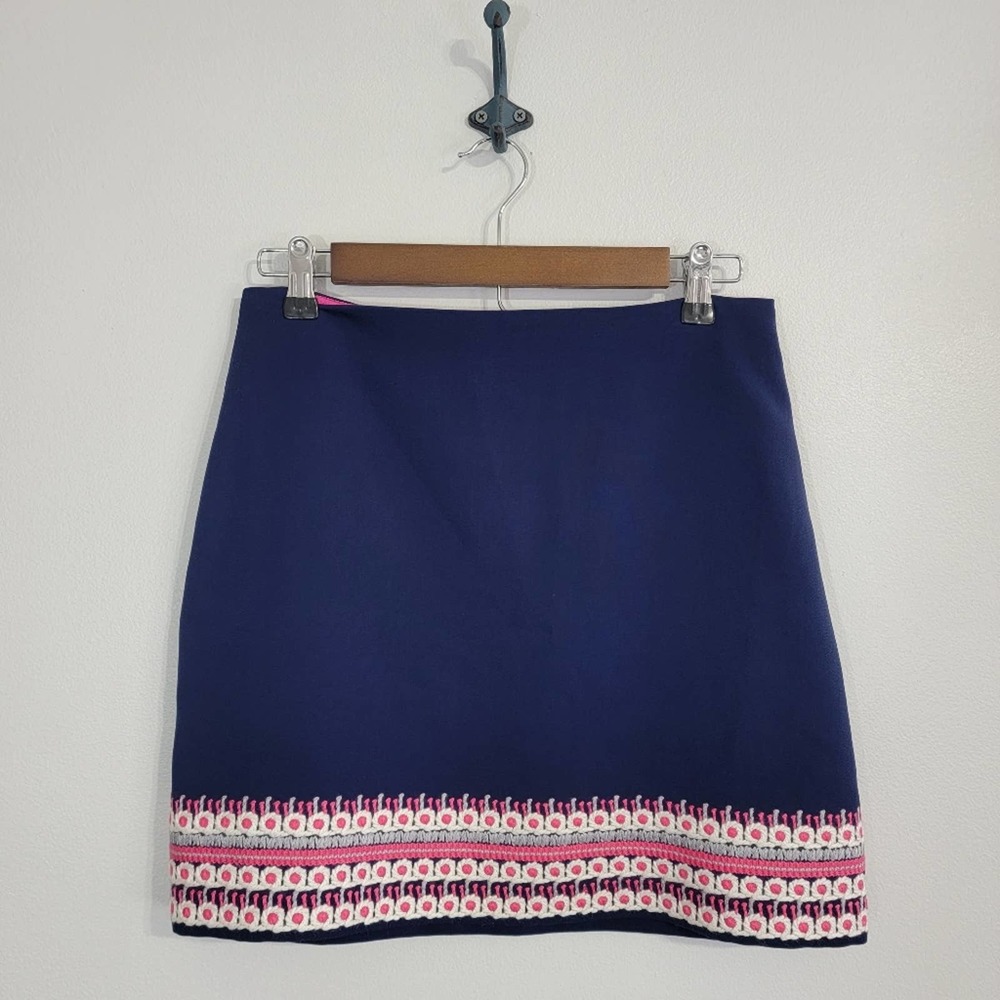 Vineyard Vines Nautical Navy And Pink Crepe Embroidered Hem Skirt Size 0